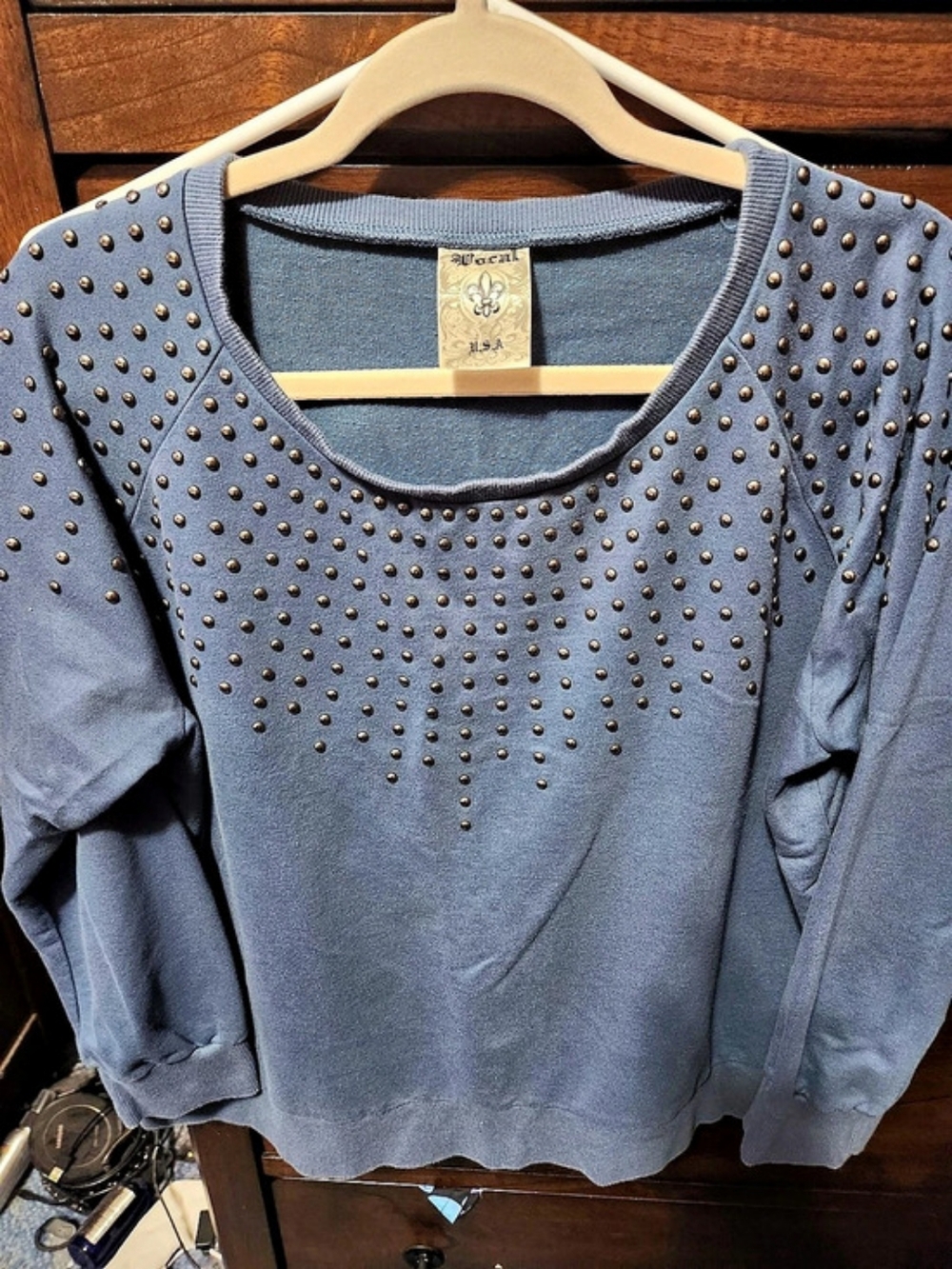 Vocal Studded Long Sleeve Top in Blue